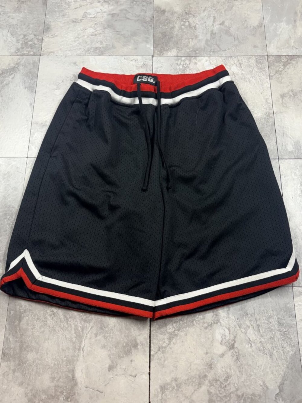 CSG Champs Sports Gear Basketball Shorts Men's XL Black Red Mesh Y2K